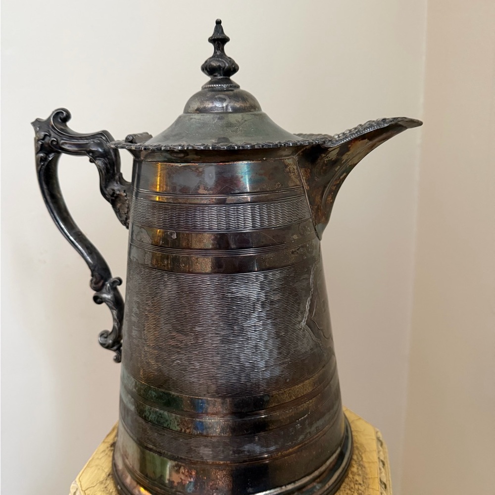 Vintage Silver Water Pitcher with Ornate Handle